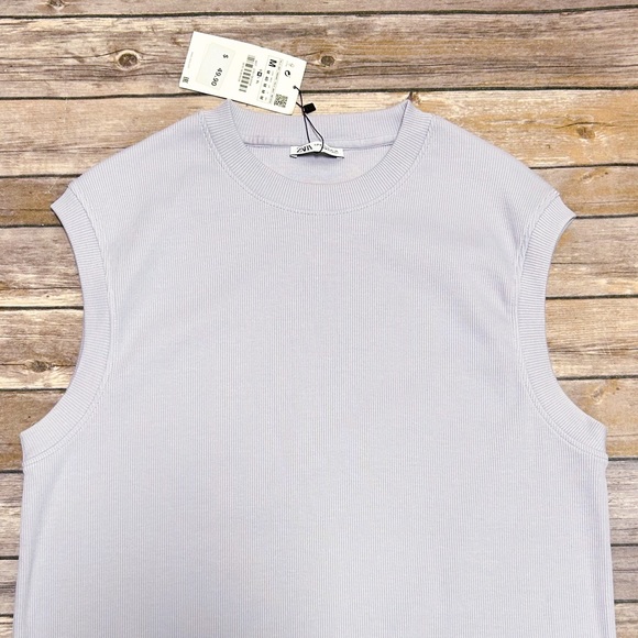 Zara Purple Ribbed Sleeveless Crew Neck Pullover Vest NWT Medium Waistcoat - Picture 4 of 9